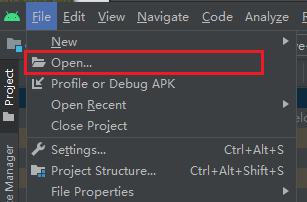 android studio open project menu